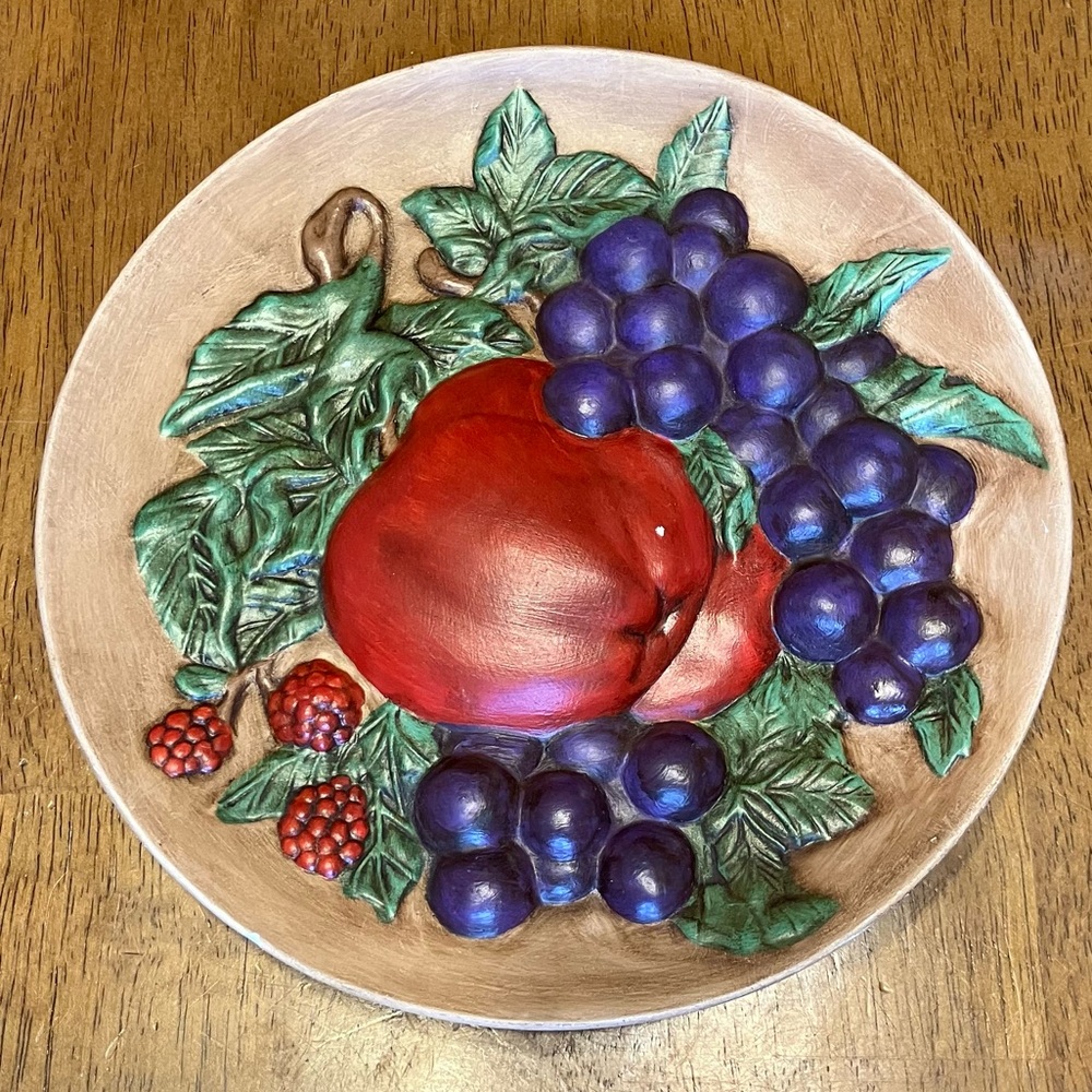 VTG Italian Style Decorative Plate Fruit Pattern Hand Painted Pottery Wall Art